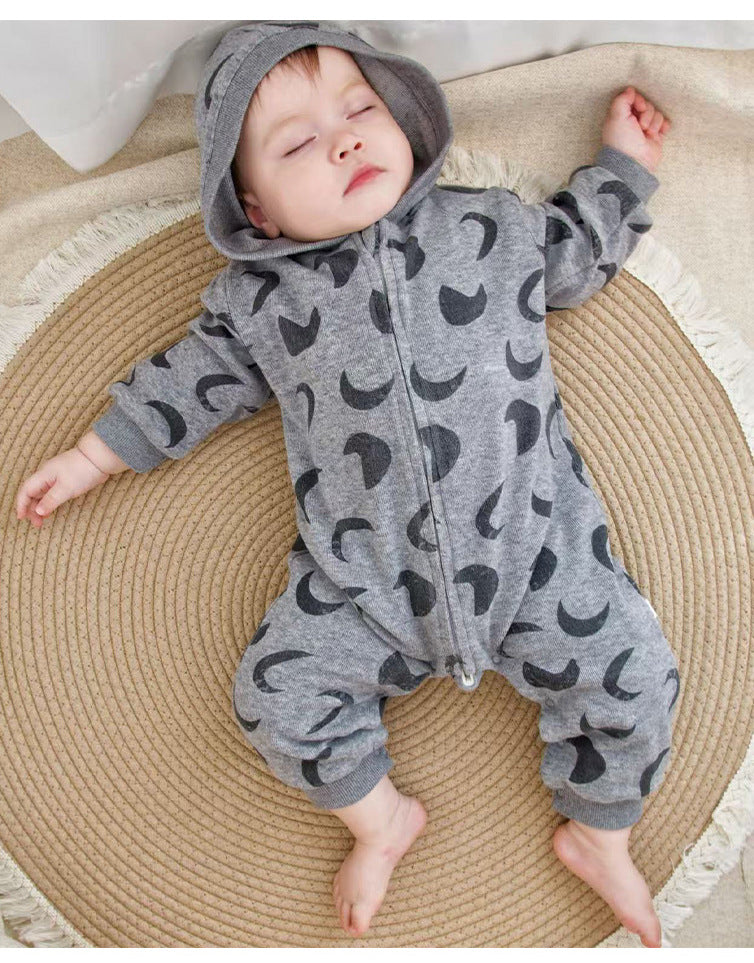 長袖ジャンプスーツ ジャンプスーツ 裏起毛 フード付 長袖 プリント【mh0011710】