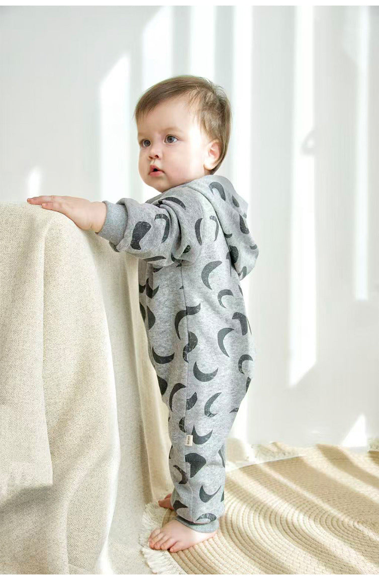 長袖ジャンプスーツ ジャンプスーツ 裏起毛 フード付 長袖 プリント【mh0011710】