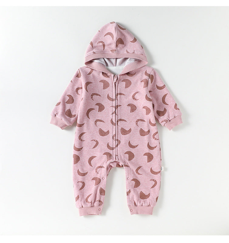 長袖ジャンプスーツ ジャンプスーツ 裏起毛 フード付 長袖 プリント【mh0011710】