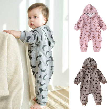 長袖ジャンプスーツ ジャンプスーツ 裏起毛 フード付 長袖 プリント【mh0011710】