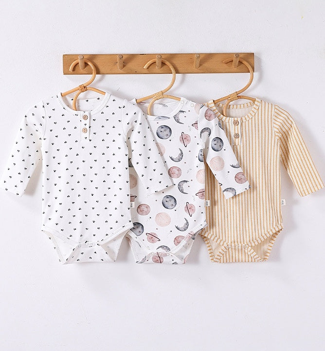 ロンパースセットアップ 長袖ロンパース/パンツ ストライプ スペース宇宙 ドットプリント【mh0011716】