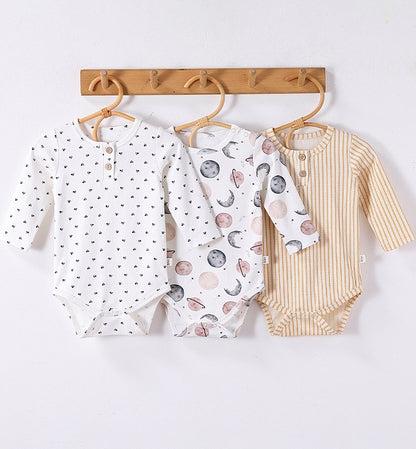 ロンパースセットアップ 長袖ロンパース/パンツ ストライプ スペース宇宙 ドットプリント【mh0011716】