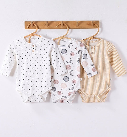 ロンパースセットアップ 長袖ロンパース/パンツ ストライプ スペース宇宙 ドットプリント【mh0011716】