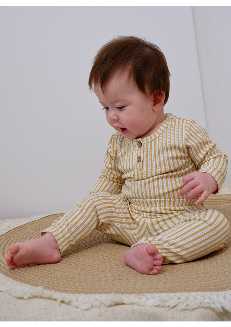 ロンパースセットアップ 長袖ロンパース/パンツ ストライプ スペース宇宙 ドットプリント【mh0011716】