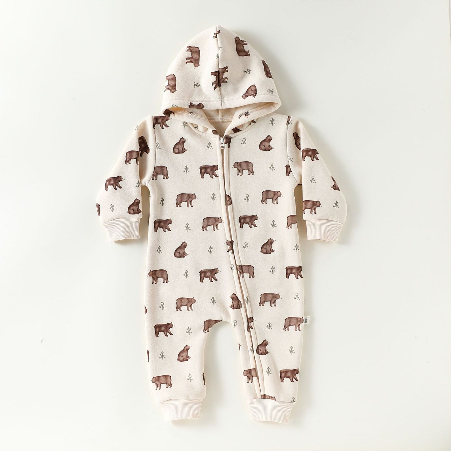 長袖ジャンプスーツ 長袖ジップアップジャンプスーツ フーディロンパース ベアくまプリント【mh0011721】