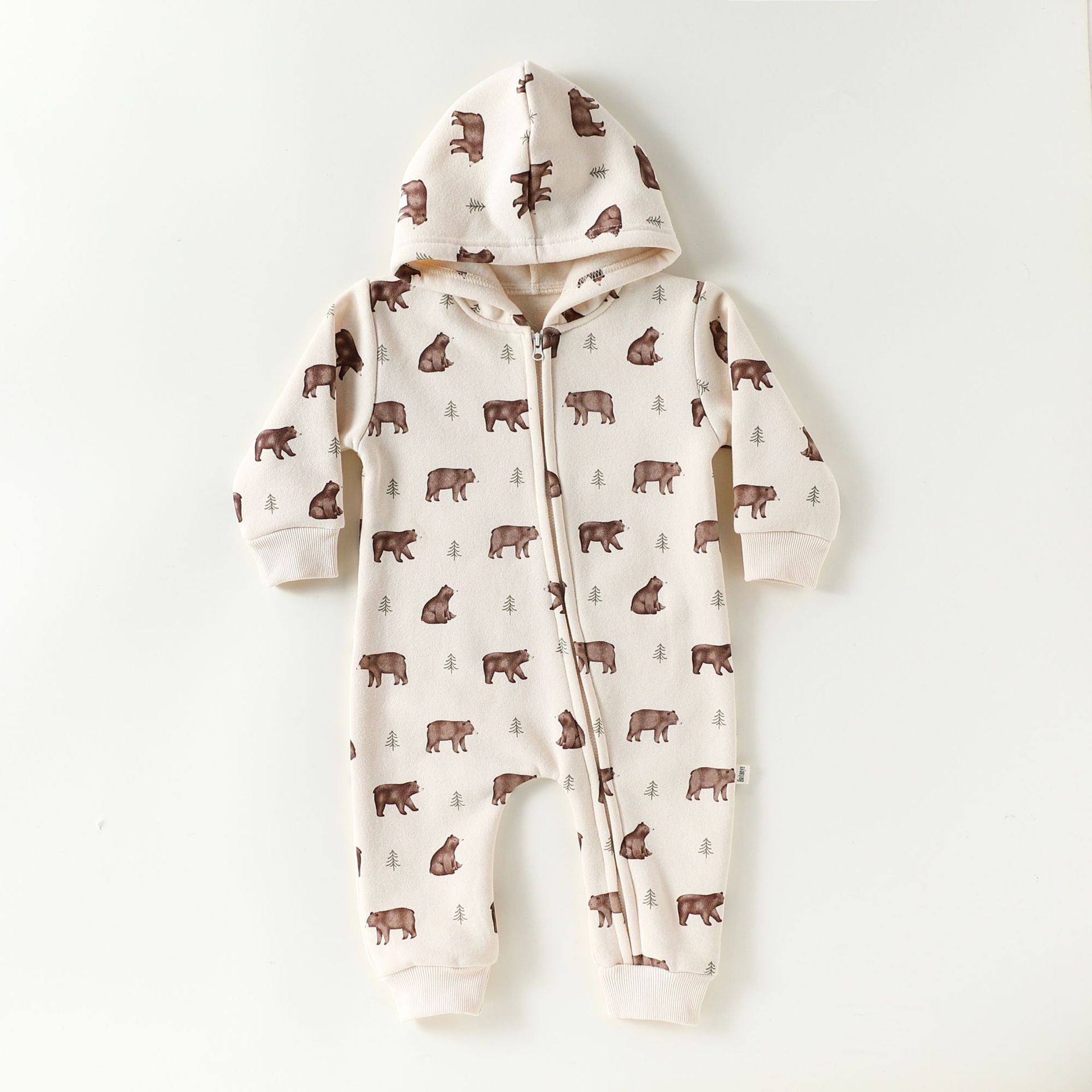 長袖ジャンプスーツ 長袖ジップアップジャンプスーツ フーディロンパース ベアくまプリント【mh0011721】