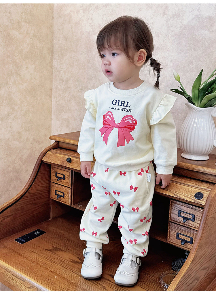 長袖セットアップ 長袖セットアップ リボンプリントフリルスウェットシャツ/スウェットパンツ【mh0011722】