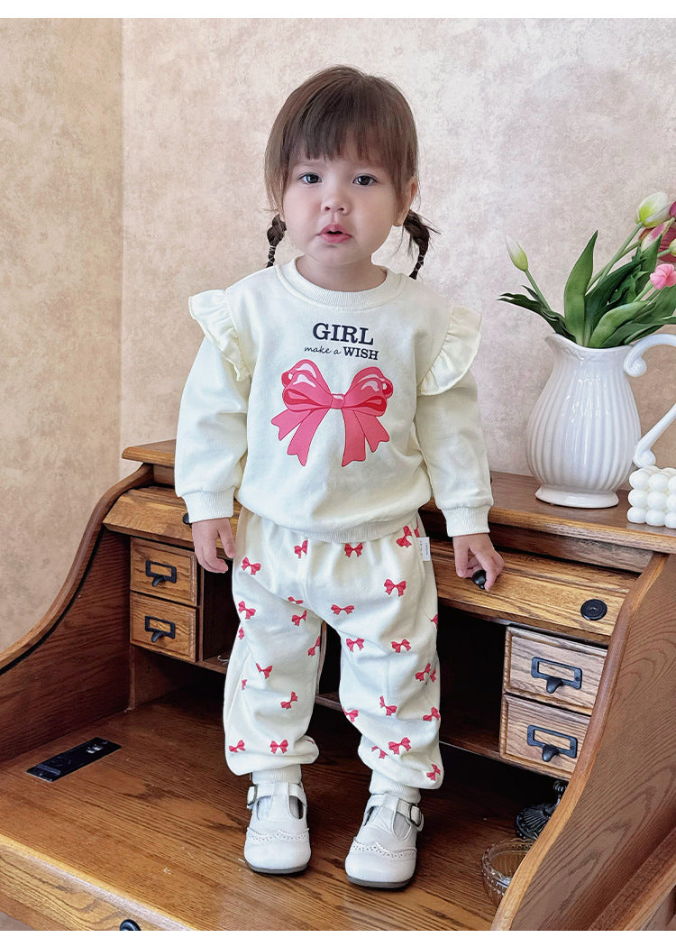 長袖セットアップ 長袖セットアップ リボンプリントフリルスウェットシャツ/スウェットパンツ【mh0011722】