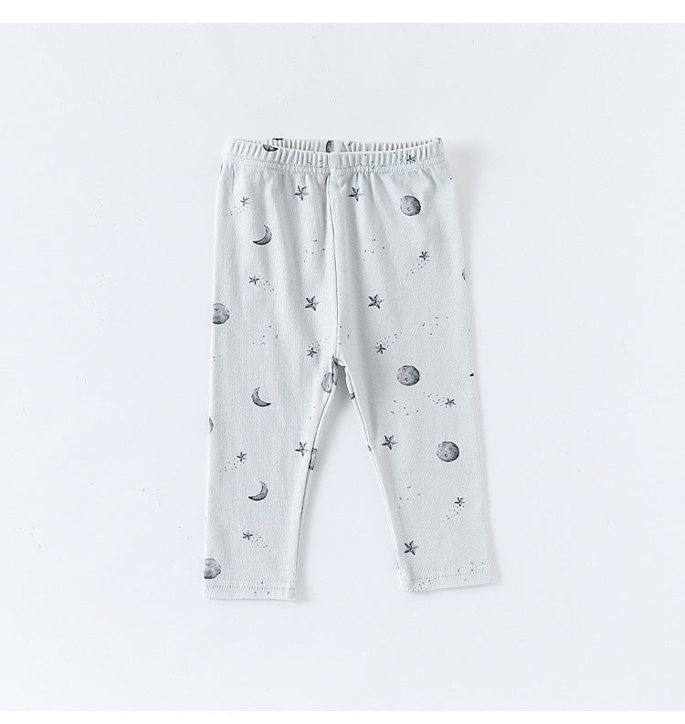 ロンパースセットアップ 長袖肌着ロンパース/パンツ アニマル/星月プリント ボディスーツ【mh0011724】