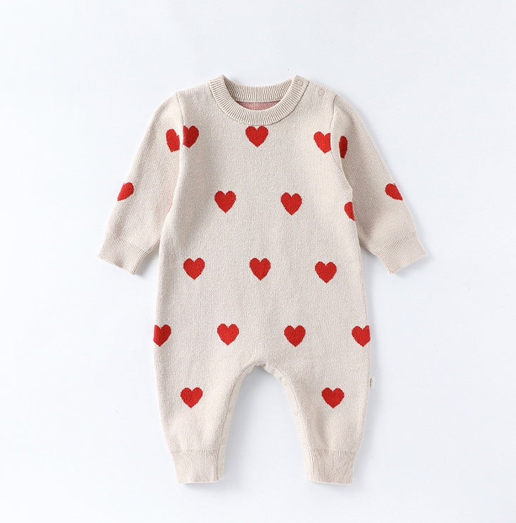 長袖ロンパース 長袖ニットロンパース いちご/ハート ジャンプスーツ【mh0011727】