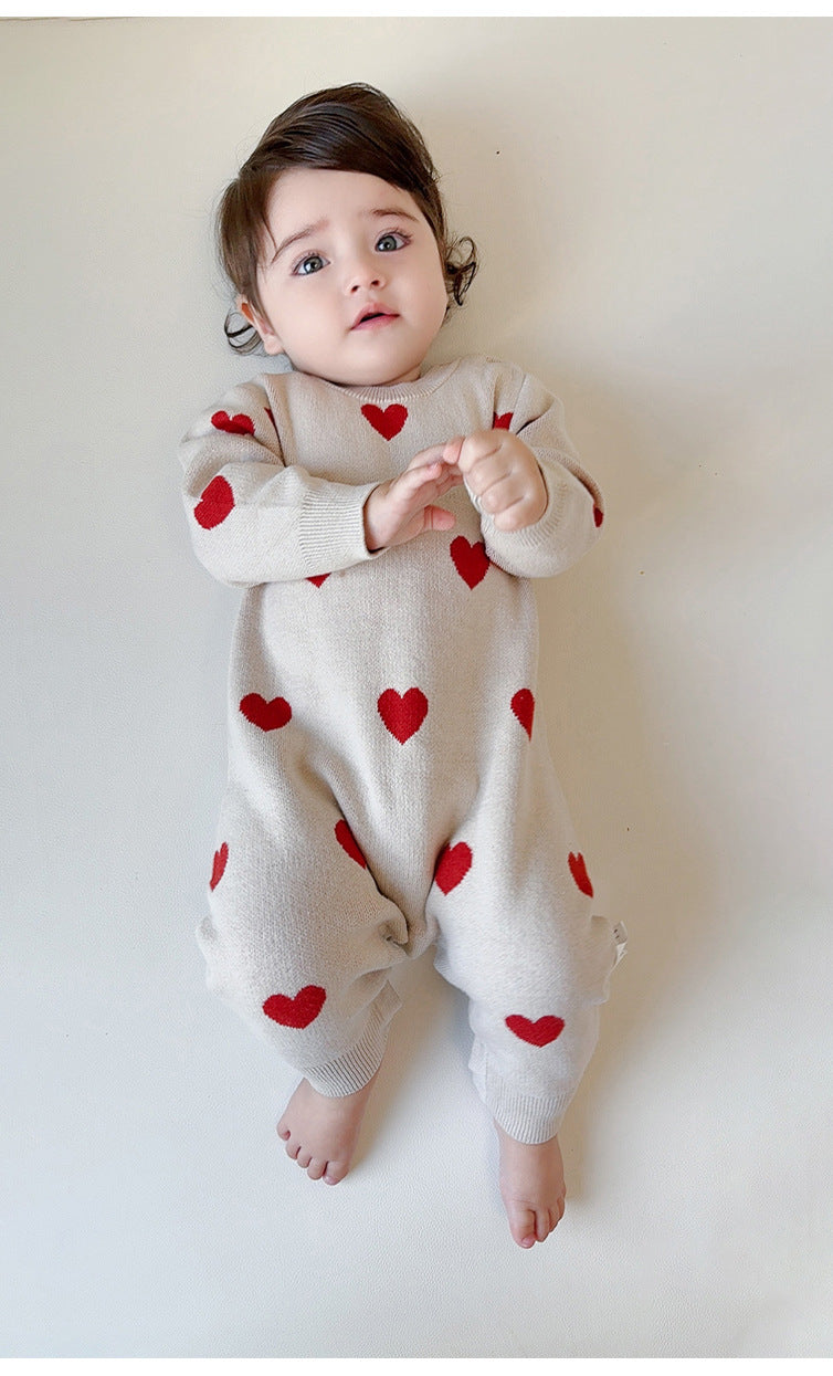 長袖ロンパース 長袖ニットロンパース いちご/ハート ジャンプスーツ【mh0011727】