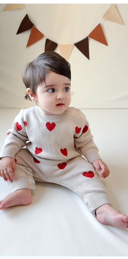 長袖ロンパース 長袖ニットロンパース いちご/ハート ジャンプスーツ【mh0011727】