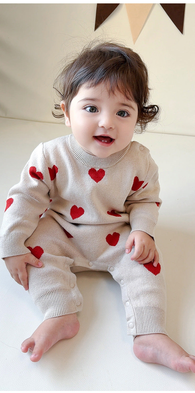 長袖ロンパース 長袖ニットロンパース いちご/ハート ジャンプスーツ【mh0011727】