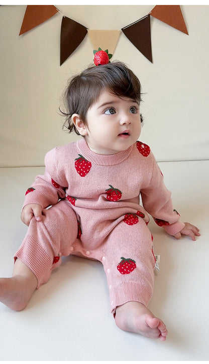 長袖ロンパース 長袖ニットロンパース いちご/ハート ジャンプスーツ【mh0011727】