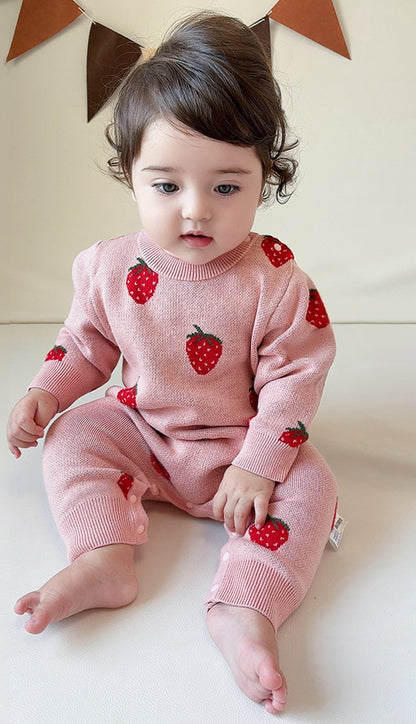 長袖ロンパース 長袖ニットロンパース いちご/ハート ジャンプスーツ【mh0011727】