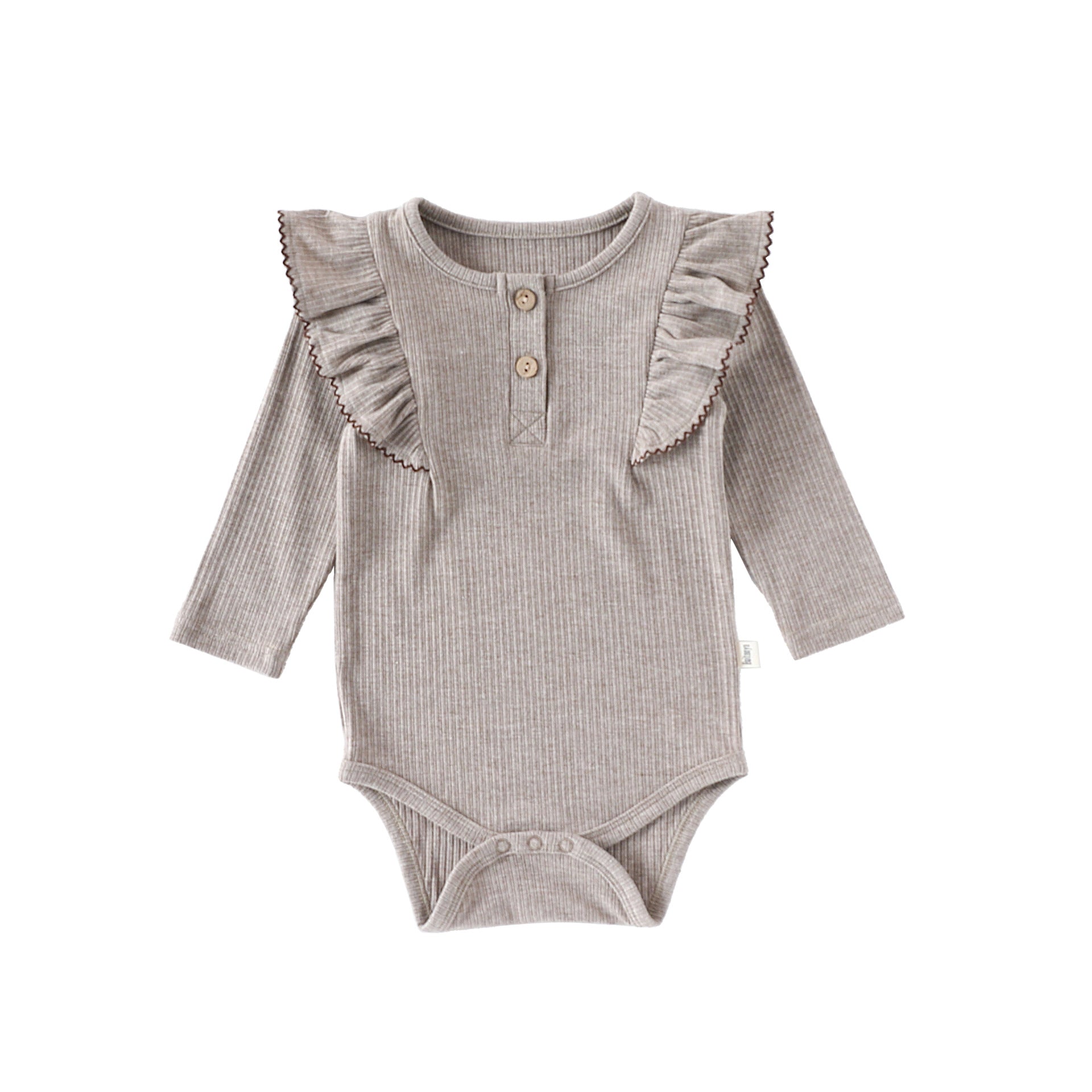 ロンパースセットアップ Oatmeal Bodysuit / 66cm 長袖ロンパース/パンツ ショルダーフリル 無地 ベーシック ボディスーツ【mh0011729】