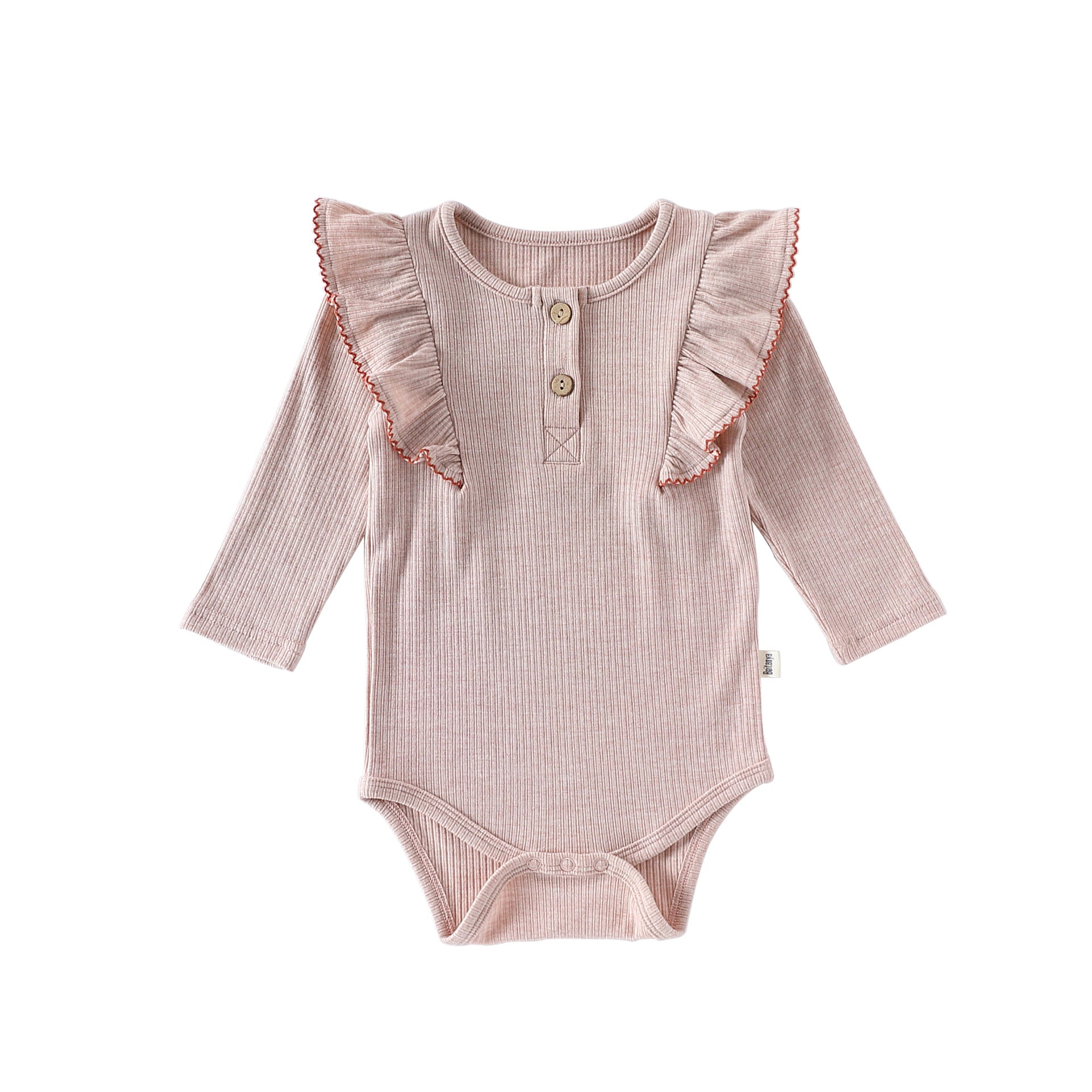 ロンパースセットアップ Pink Bodysuit / 66cm 長袖ロンパース/パンツ ショルダーフリル 無地 ベーシック ボディスーツ【mh0011729】
