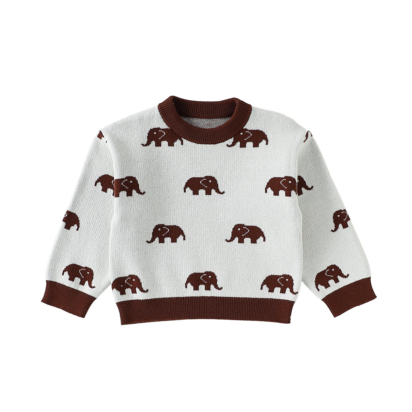 長袖ロンパース Tops / 80cm ニット長袖ロンパース/Tシャツ 象柄 コットン クルーネック【mh0011718】