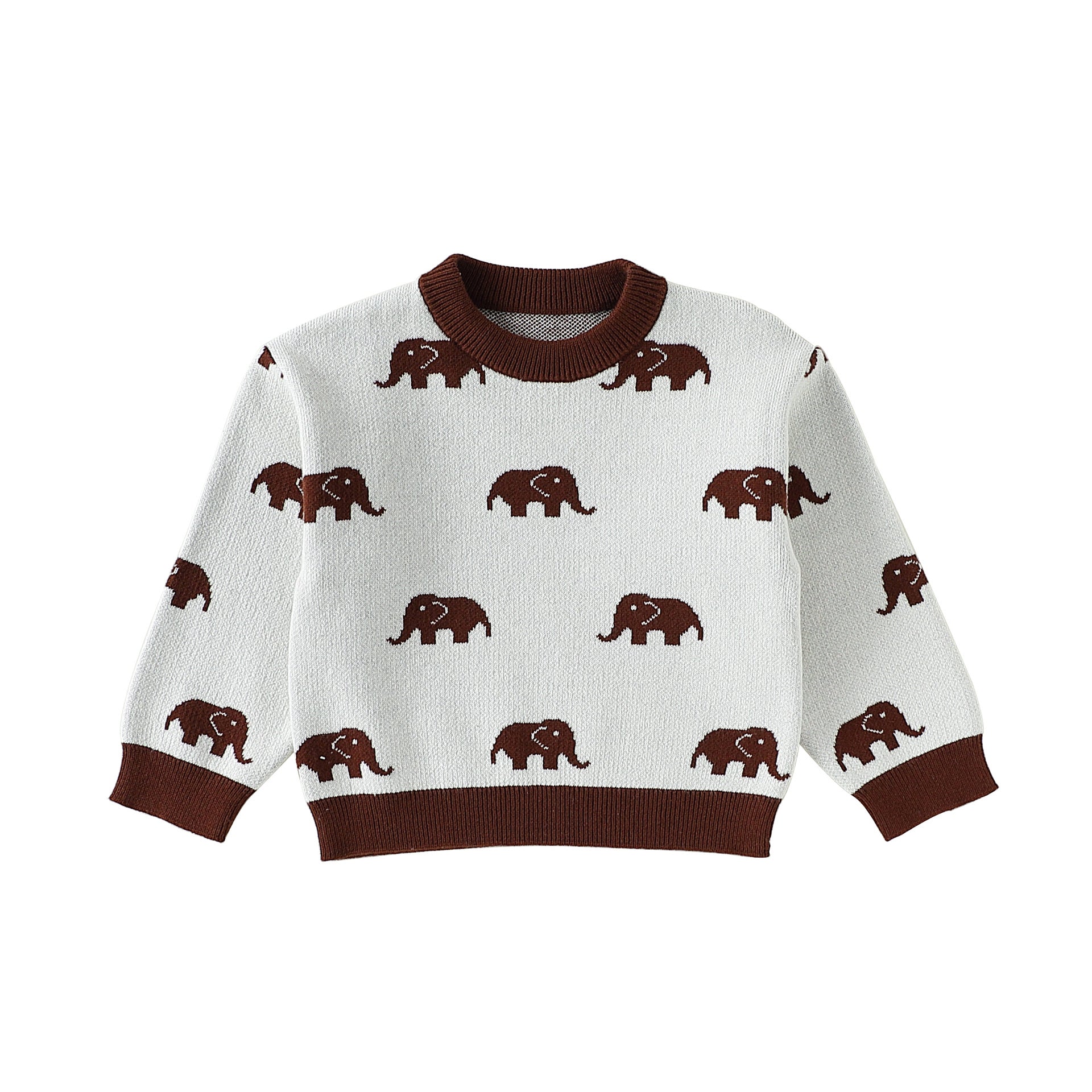 長袖ロンパース Tops / 80cm ニット長袖ロンパース/Tシャツ 象柄 コットン クルーネック【mh0011718】