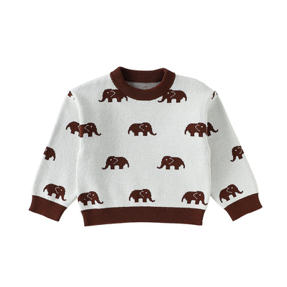 長袖ロンパース Tops / 80cm ニット長袖ロンパース/Tシャツ 象柄 コットン クルーネック【mh0011718】