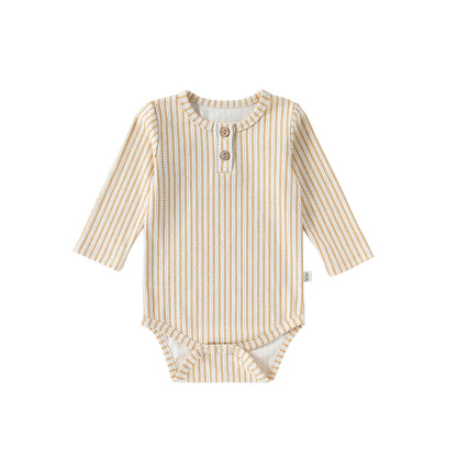 ロンパースセットアップ Yellow striped Bodysuit / 66cm 長袖ロンパース/パンツ ストライプ スペース宇宙 ドットプリント【mh0011716】