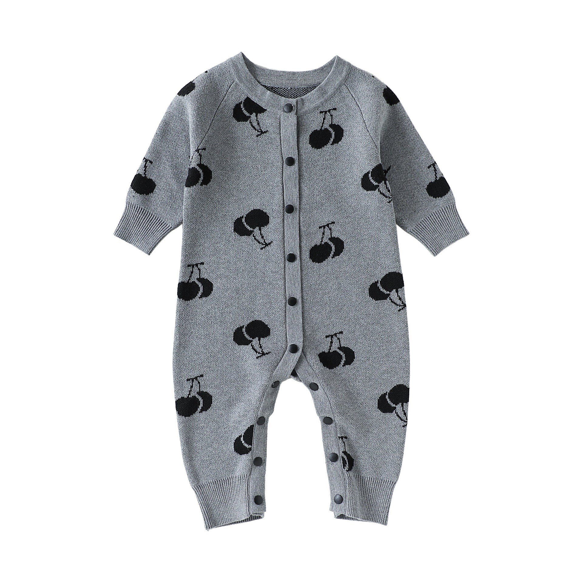 Light gray Jumpsuit / 80cm ニットロンパース/カーディガン さくらんぼ柄【mh0011719】