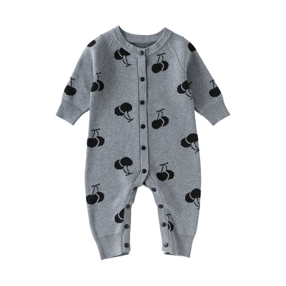 Light gray Jumpsuit / 80cm ニットロンパース/カーディガン さくらんぼ柄【mh0011719】