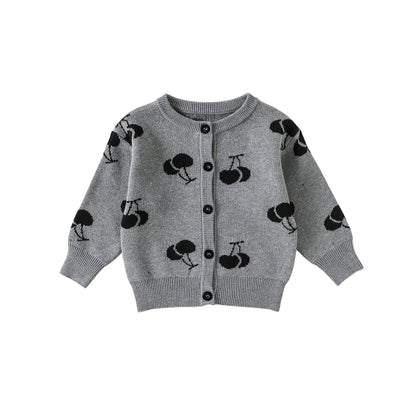 Light gray Tops / 80cm ニットロンパース/カーディガン さくらんぼ柄【mh0011719】