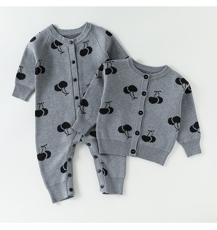 ニットロンパース/カーディガン さくらんぼ柄【mh0011719】