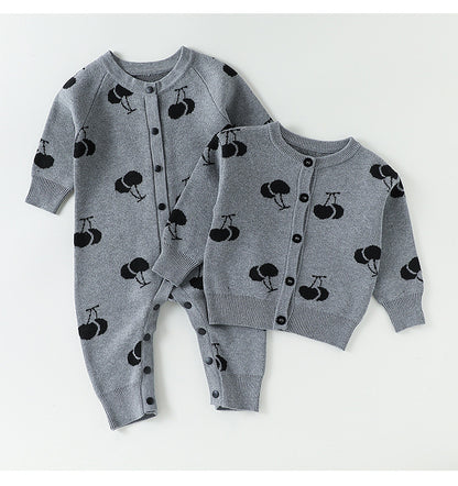 ニットロンパース/カーディガン さくらんぼ柄【mh0011719】