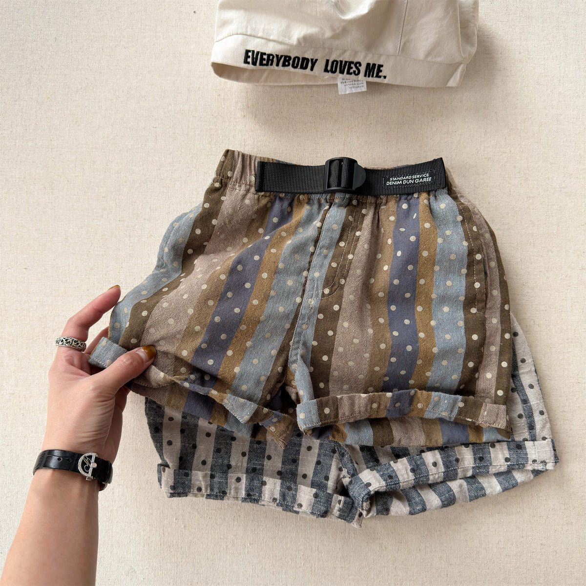 Belted Striped Shorts ストライプ ハーフパンツ【mh0013226】 ADbaby ハーフパンツ・ショートパンツ