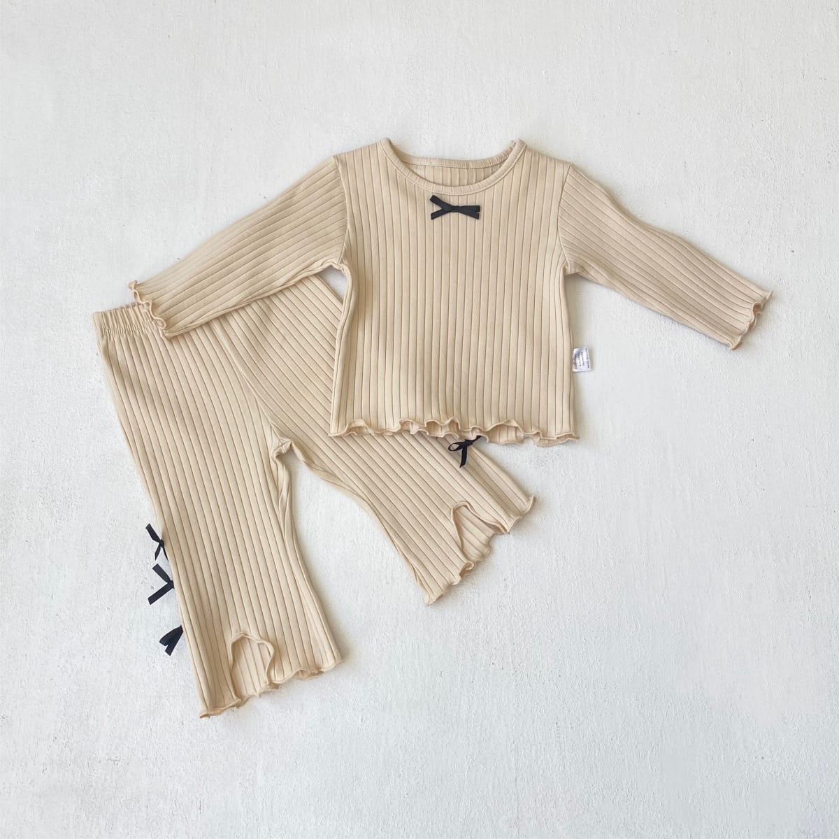 Big Pit Ribbon Base Set Loungewear リブニット リボン セットアップ【mh0011637】 Apricot / 73cm BBAMMA 長袖セットアップ
