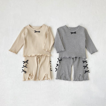 Big Pit Ribbon Base Set Loungewear リブニット リボン セットアップ【mh0011637】 BBAMMA 長袖セットアップ