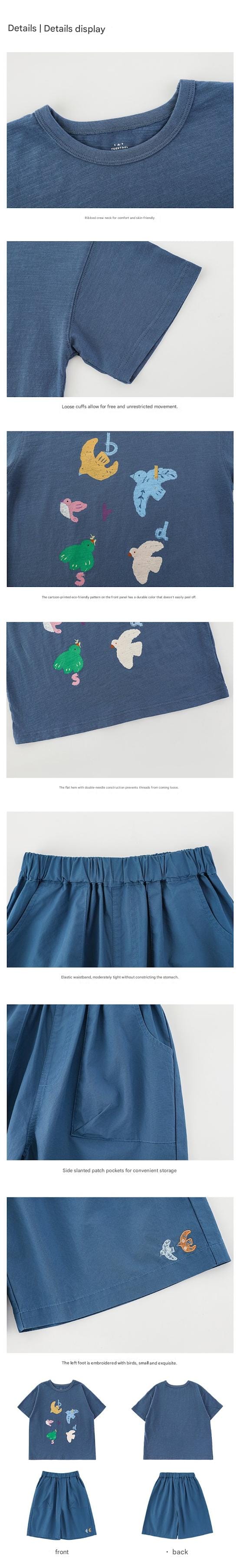 Bird Print Cotton Tee & Wide Shorts 小鳥プリント 半袖Tシャツ ショートパンツ【mh0012729】 YoehYaul 半袖セットアップ