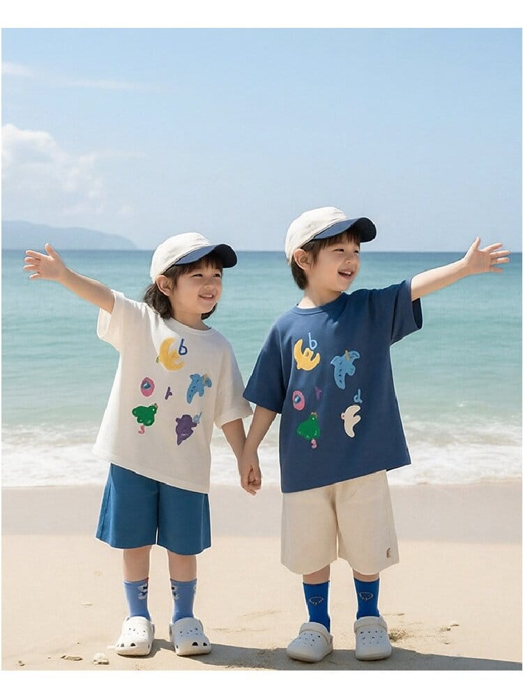 Bird Print Cotton Tee & Wide Shorts 小鳥プリント 半袖Tシャツ ショートパンツ【mh0012729】 YoehYaul 半袖セットアップ