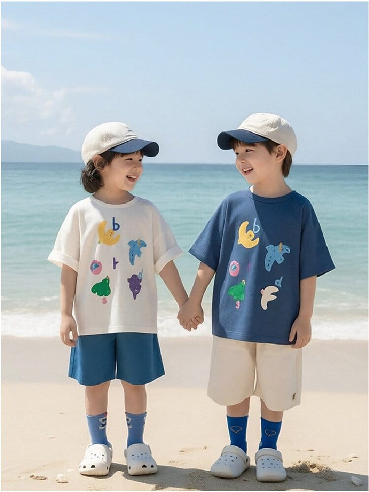 Bird Print Cotton Tee & Wide Shorts 小鳥プリント 半袖Tシャツ ショートパンツ【mh0012729】 YoehYaul 半袖セットアップ