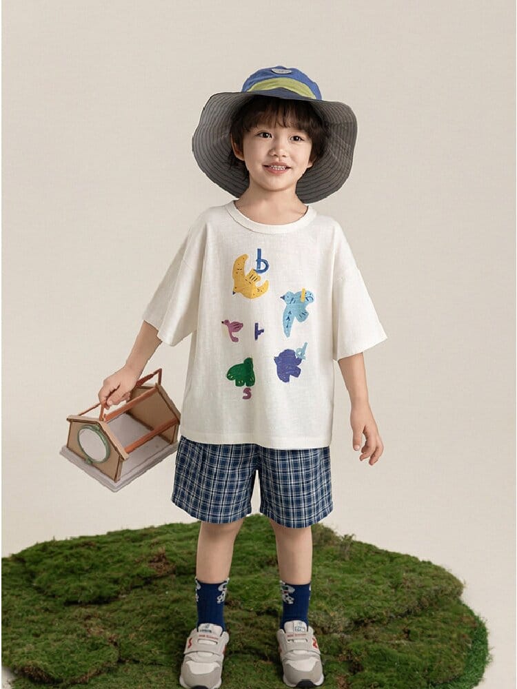 Bird Print Cotton Tee & Wide Shorts 小鳥プリント 半袖Tシャツ ショートパンツ【mh0012729】 YoehYaul 半袖セットアップ
