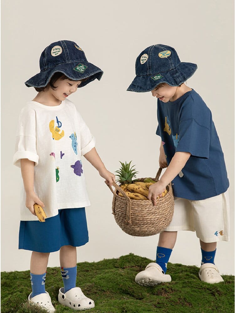 Bird Print Cotton Tee & Wide Shorts 小鳥プリント 半袖Tシャツ ショートパンツ【mh0012729】 YoehYaul 半袖セットアップ