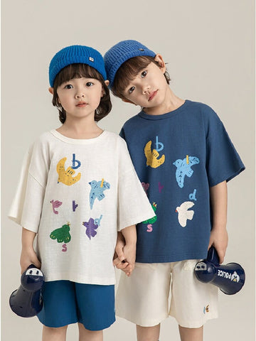 Bird Print Cotton Tee & Wide Shorts 小鳥プリント 半袖Tシャツ ショートパンツ【mh0012729】 YoehYaul 半袖セットアップ