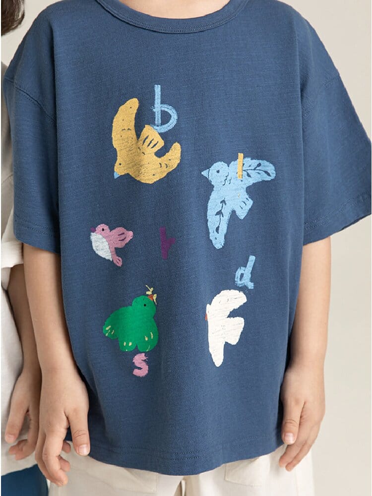 Bird Print Cotton Tee & Wide Shorts 小鳥プリント 半袖Tシャツ ショートパンツ【mh0012729】 YoehYaul 半袖セットアップ