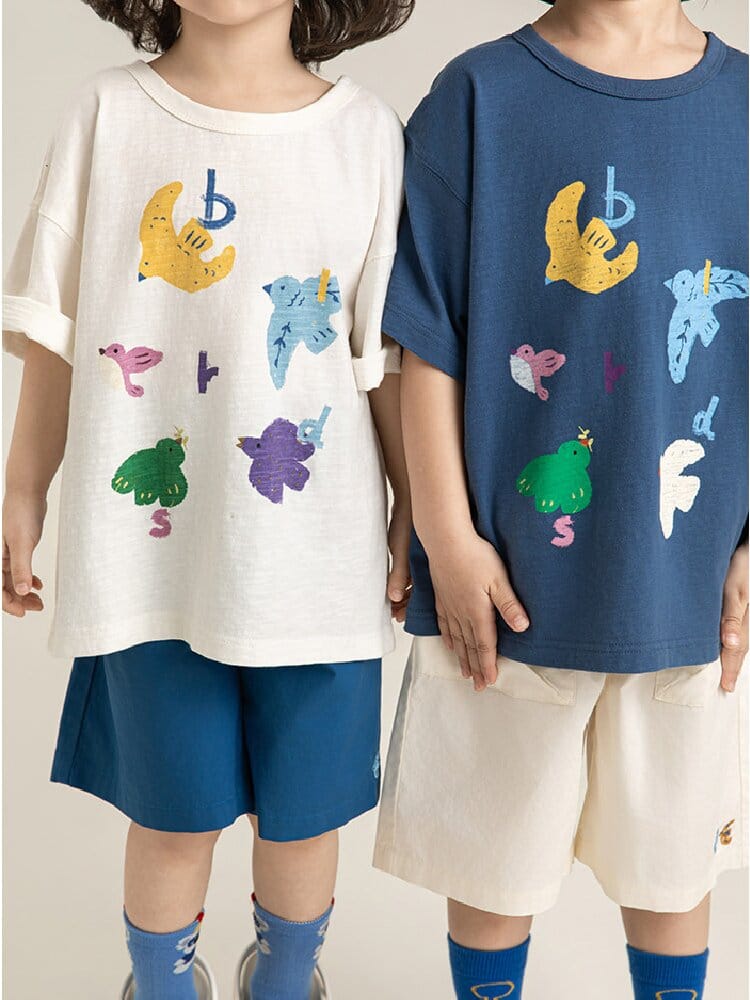 Bird Print Cotton Tee & Wide Shorts 小鳥プリント 半袖Tシャツ ショートパンツ【mh0012729】 YoehYaul 半袖セットアップ