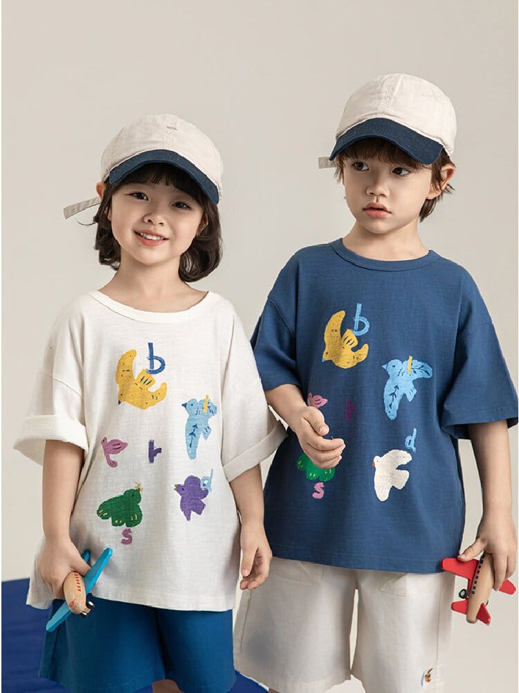 Bird Print Cotton Tee & Wide Shorts 小鳥プリント 半袖Tシャツ ショートパンツ【mh0012729】 YoehYaul 半袖セットアップ