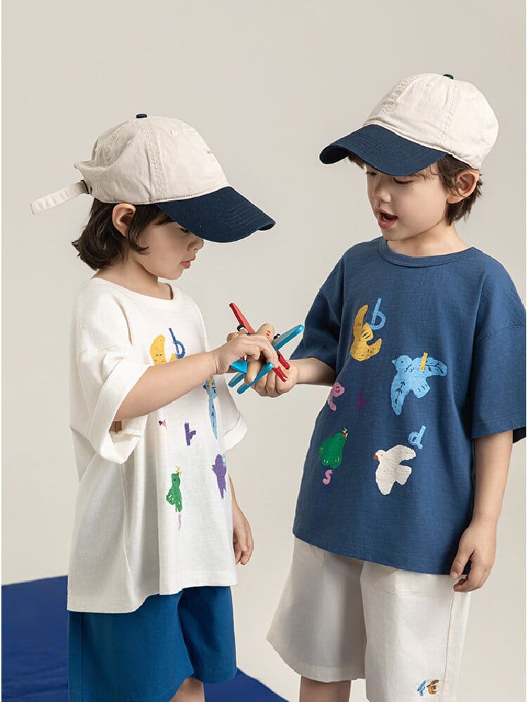 Bird Print Cotton Tee & Wide Shorts 小鳥プリント 半袖Tシャツ ショートパンツ【mh0012729】 YoehYaul 半袖セットアップ
