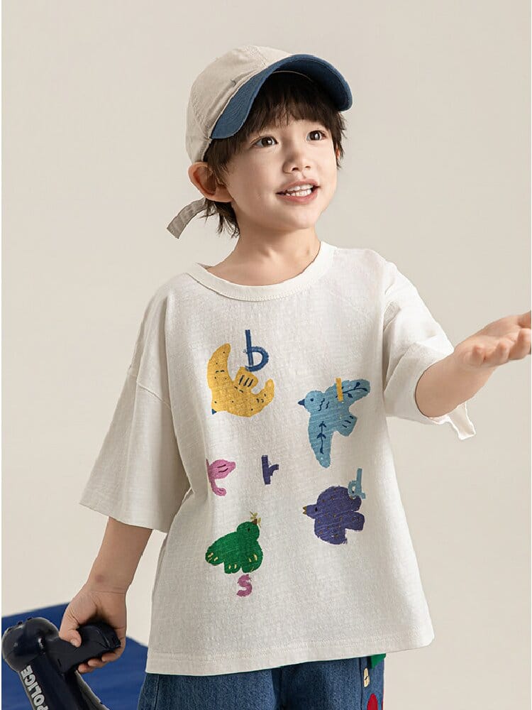 Bird Print Cotton Tee & Wide Shorts 小鳥プリント 半袖Tシャツ ショートパンツ【mh0012729】 YoehYaul 半袖セットアップ