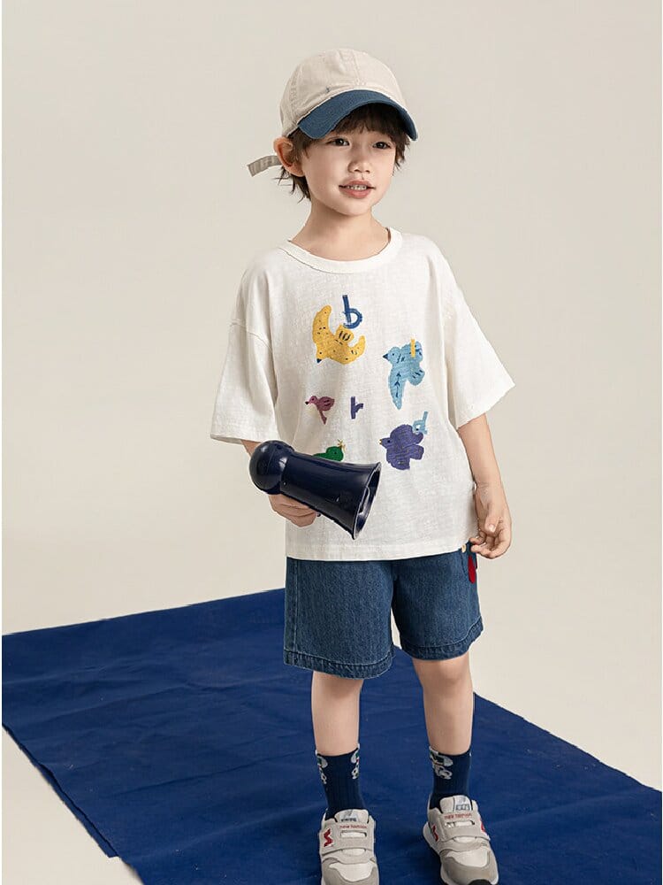 Bird Print Cotton Tee & Wide Shorts 小鳥プリント 半袖Tシャツ ショートパンツ【mh0012729】 YoehYaul 半袖セットアップ