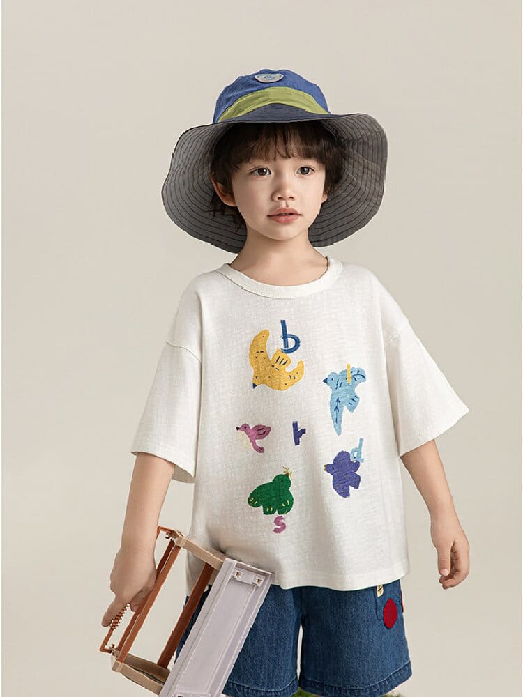 Bird Print Cotton Tee & Wide Shorts 小鳥プリント 半袖Tシャツ ショートパンツ【mh0012729】 YoehYaul 半袖セットアップ