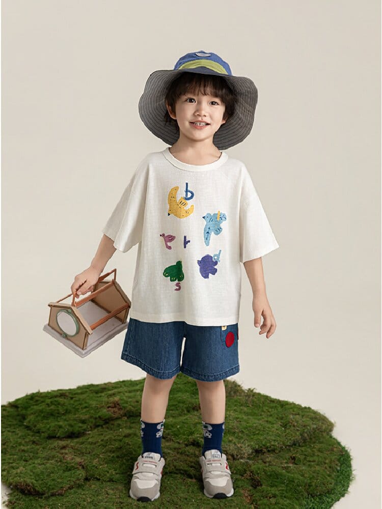 Bird Print Cotton Tee & Wide Shorts 小鳥プリント 半袖Tシャツ ショートパンツ【mh0012729】 YoehYaul 半袖セットアップ