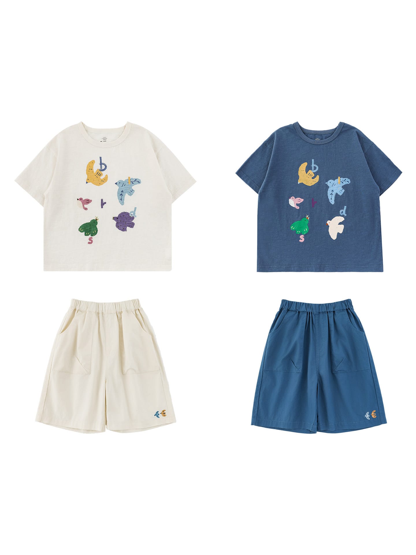 Bird Print Cotton Tee & Wide Shorts 小鳥プリント 半袖Tシャツ ショートパンツ【mh0012729】 YoehYaul 半袖セットアップ