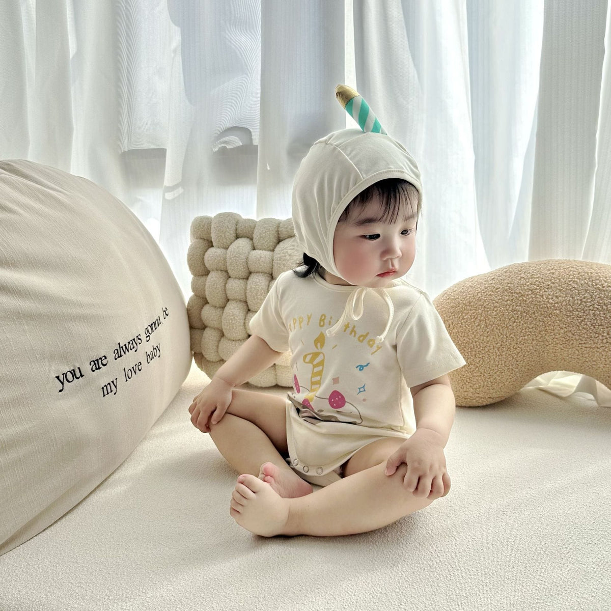 Birthday Cake Costume Hat Set Romper バースデーケーキ 半袖ロンパース 帽子 セット コスチューム【mh0013352】 TOMMY'S GIFTS 半袖ロンパース