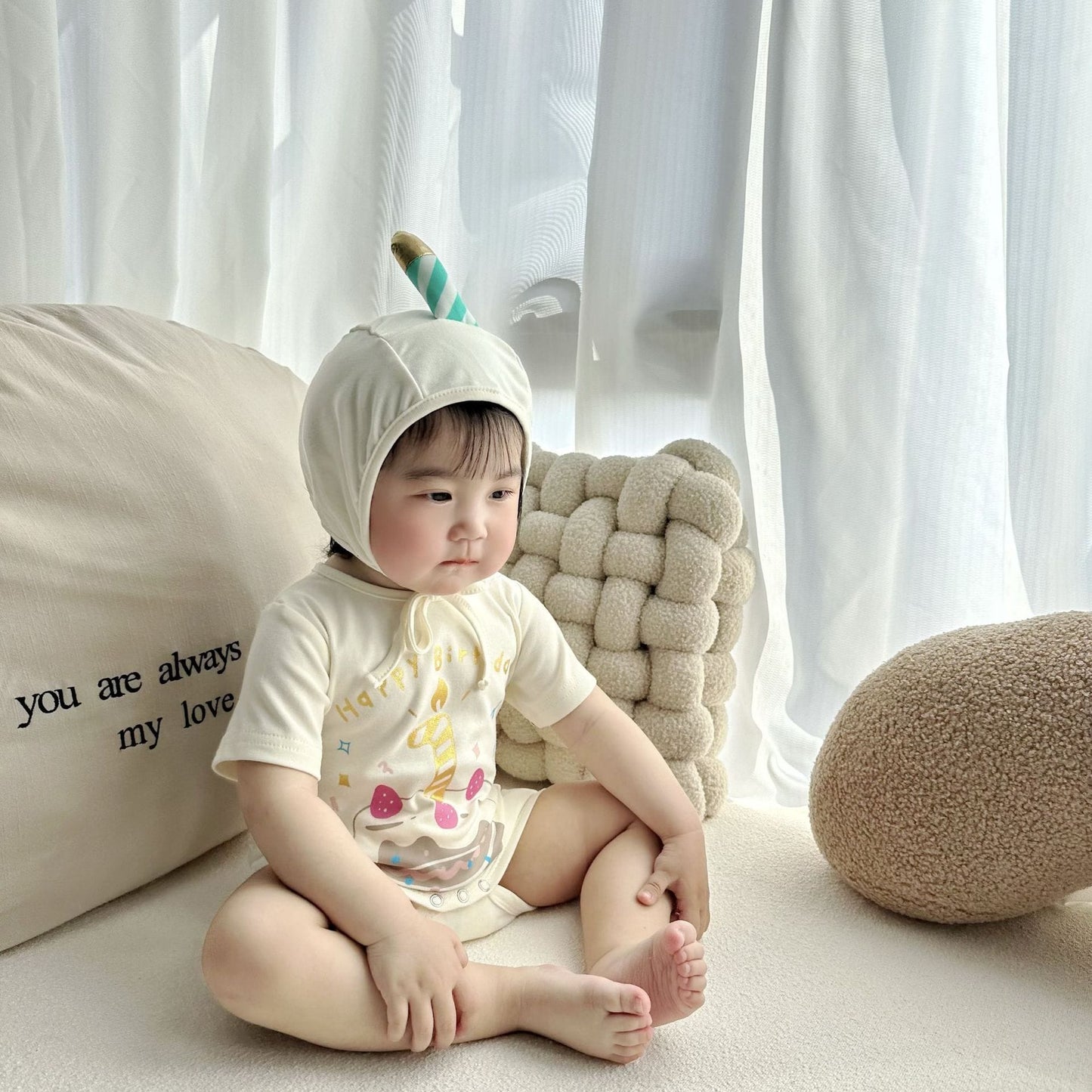 Birthday Cake Costume Hat Set Romper バースデーケーキ 半袖ロンパース 帽子 セット コスチューム【mh0013352】 TOMMY'S GIFTS 半袖ロンパース